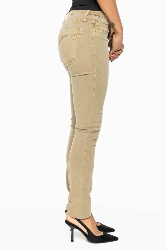 JANE MID RISE WOMENS SKINNY JEANS IN KHAKI WASH WITH AURUM CRYSTALS sold by Robin's Jean