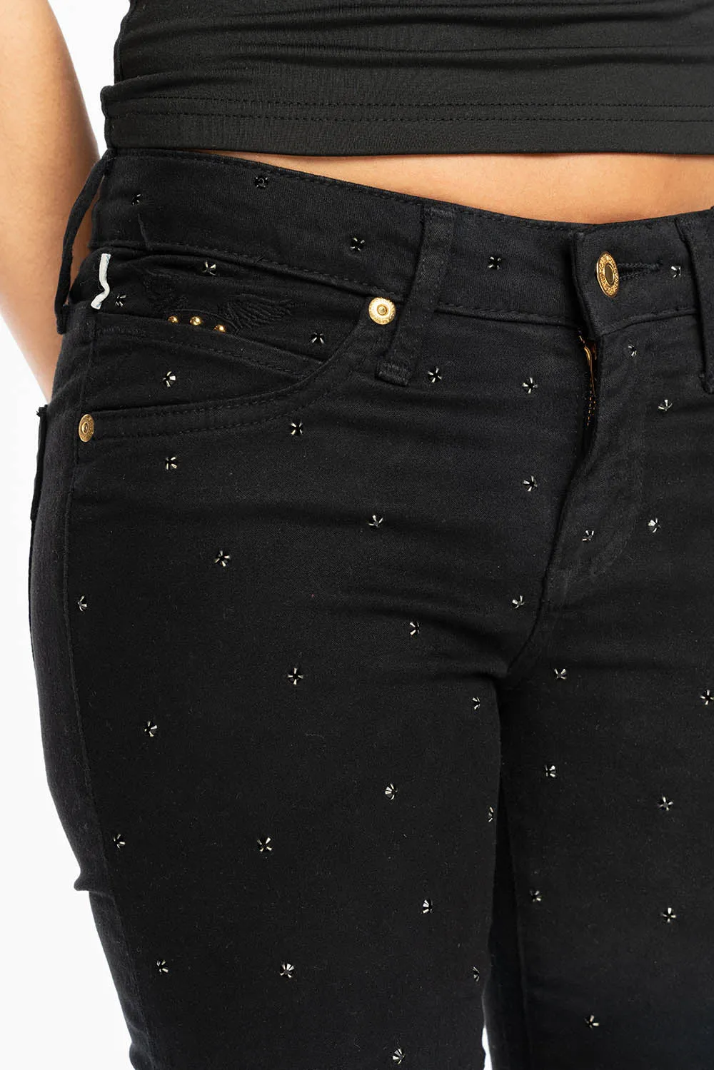 JANE MID RISE WOMENS SKINNY JEANS IN Blk WASH WITH JET BLK CRYSTALS ALL OVER sold by Robin's Jean product image thumbnail 2