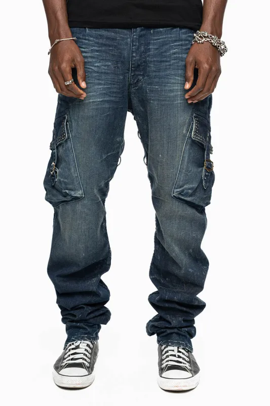 CLASSIC PREDATOR CARGO JEAN IN ALBANY DARK WASH EMBELLISHED WITH CRYSTALS sold by Robin's Jean