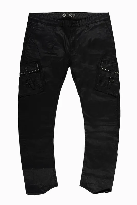 MENS PREDATOR CARGO PANTS WITH CRYSTALS AND STUDS IN BLK DY FABRIC sold by Robin's Jean