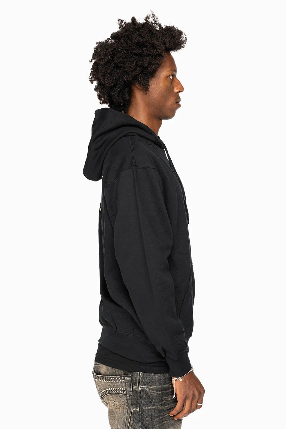 ROBIN’S JEAN PULLOVER HOODIE IN BLACK WITH GOLD WINGS EMBROIDERY sold by Robin's Jean product image thumbnail 3