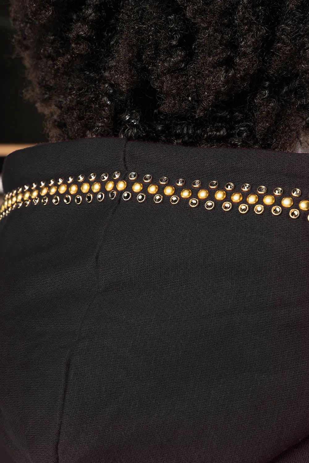ROBIN’S JEAN PULLOVER HOODIE IN BLACK EMBELLISHED WITH CRYSTALS AND NAILHEADS sold by Robin's Jean product image thumbnail 3