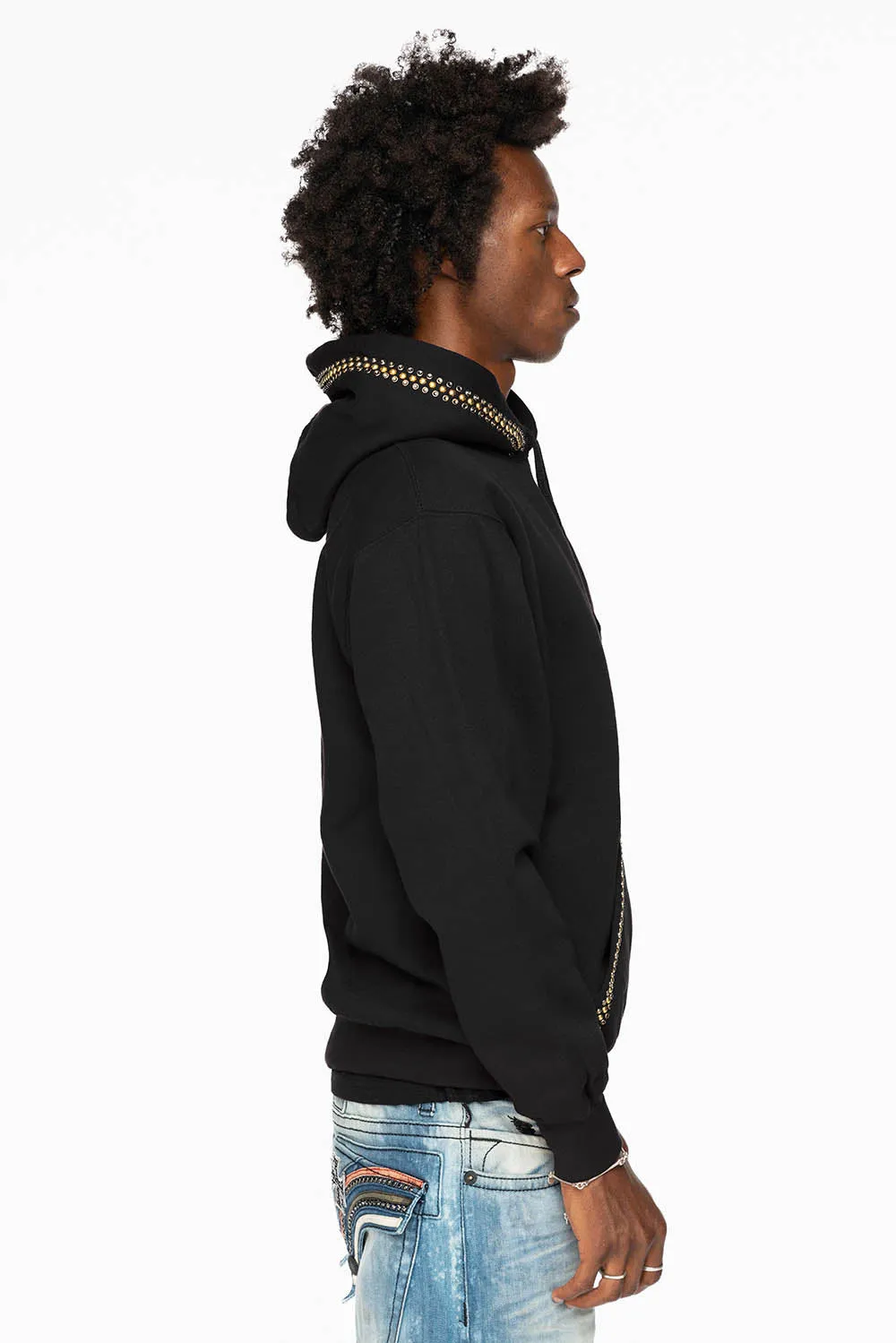 ROBIN’S JEAN PULLOVER HOODIE IN BLACK EMBELLISHED WITH CRYSTALS AND NAILHEADS sold by Robin's Jean product image thumbnail 5