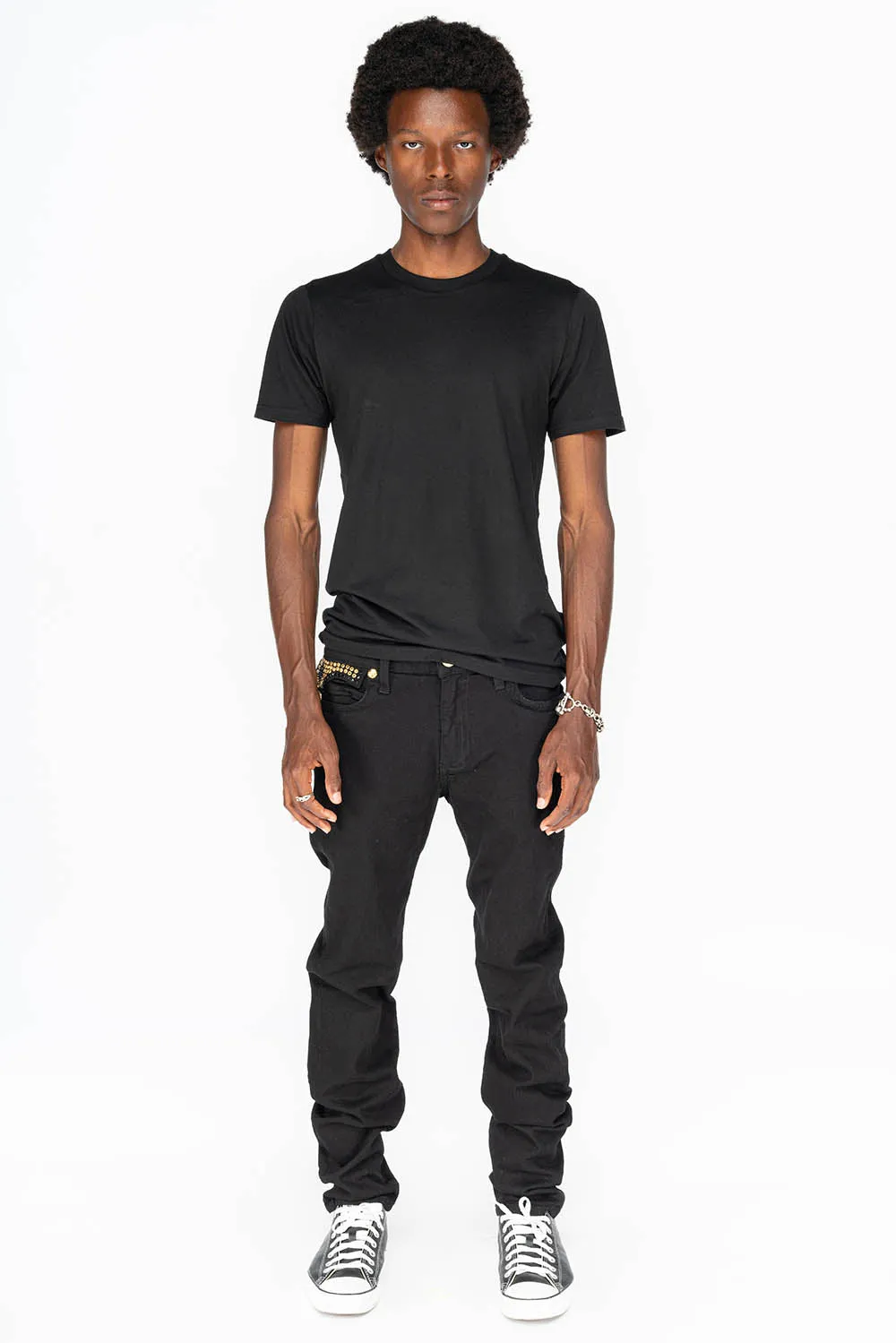 KILLER FLAP MENS SKINNY JEANS IN PURE BLACK WITH GOLD GOTHIC EMBROIDERY FULLY EMBELLISHED CRYSTALS sold by Robin's Jean product image thumbnail 4