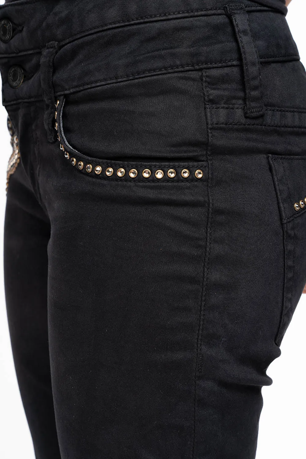 ROBIN'S DOUBLE WAIST SKINNY IN PURE BLK WITH STUDS AND CRYSTALS sold by Robin's Jean product image thumbnail 5