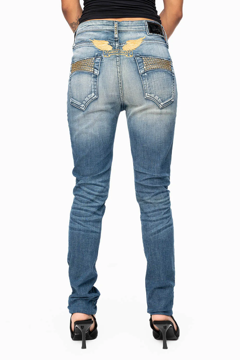 ROBIN'S MIDRISE WOMENS SKINNY JEANS IN LEYTON MEDIUM WASH EMBELLISHED WITH CRYSTALS sold by Robin's Jean product image thumbnail 4