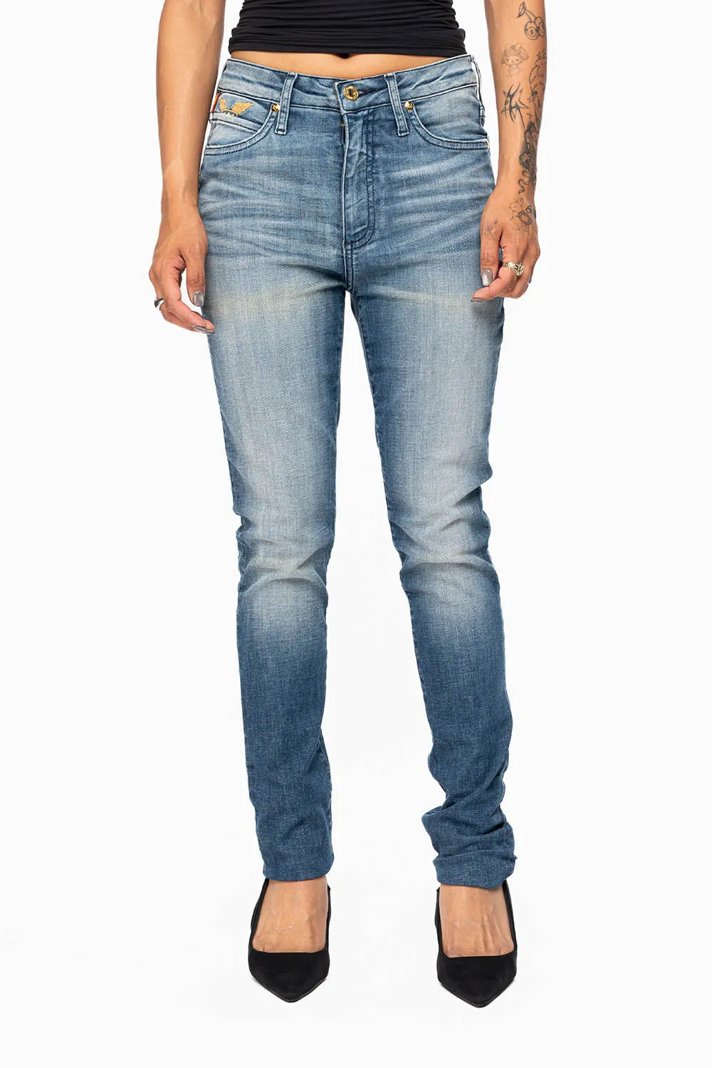 ROBIN'S MIDRISE WOMENS SKINNY JEANS IN LEYTON MEDIUM WASH EMBELLISHED WITH CRYSTALS sold by Robin's Jean product image thumbnail 5