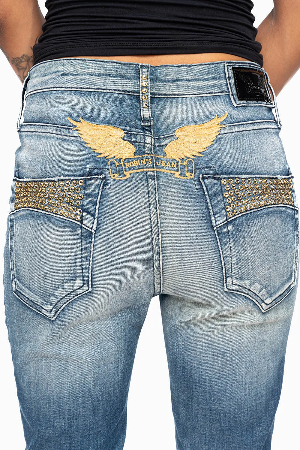 ROBIN'S MIDRISE WOMENS SKINNY JEANS IN LEYTON MEDIUM WASH EMBELLISHED WITH CRYSTALS sold by Robin's Jean product image thumbnail 3