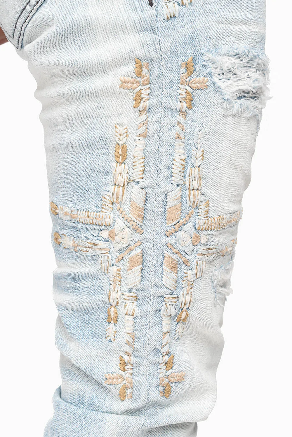 ROBIN’S WOMEN SKINNY JEAN IN CHAPA INDIGO NICOLE LIGHT BROKEN REPAIRED WITH EMBELISHMENT sold by Robin's Jean product image thumbnail 4
