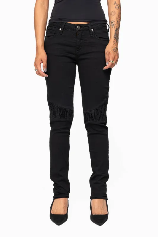 ROBIN'S BIKER WOMENS JEANS IN PURE BLACK made by Robin's Jean