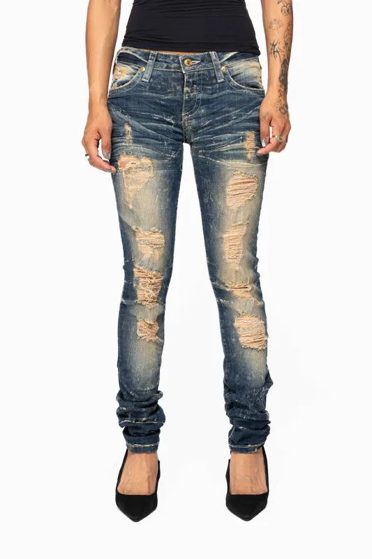 MARILYN WOMENS SKINNY JEAN IN 4D DARK BROKEN WASH made by Robin's Jean