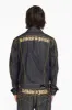 MENS DENIM JACKET IN RAW DENIM WITH HEAVY ORANGE STITCHING AND EMBROIDERED O.E. SCRIPT sold by Robin's Jean