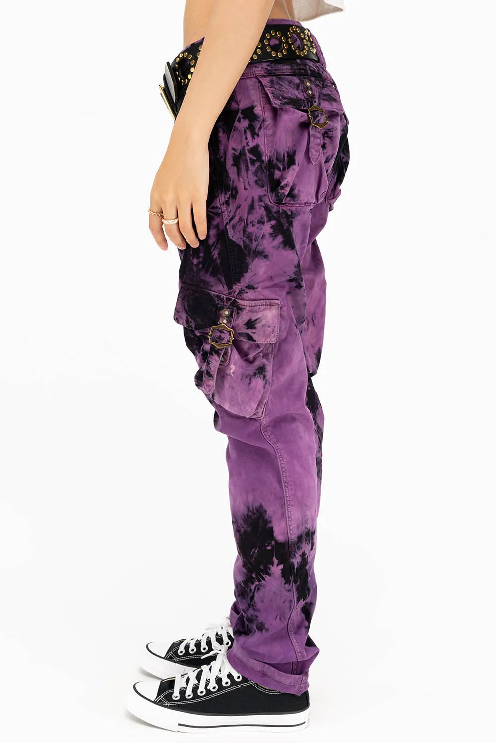 MILITARY STYLE WOMENS CARGO PANTS IN TIE DYE PURPLE sold by Robin's Jean product image thumbnail 2
