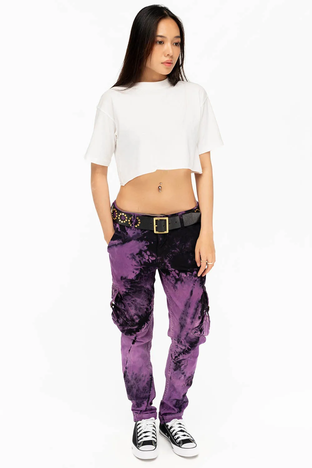 MILITARY STYLE WOMENS CARGO PANTS IN TIE DYE PURPLE sold by Robin's Jean product image thumbnail 4