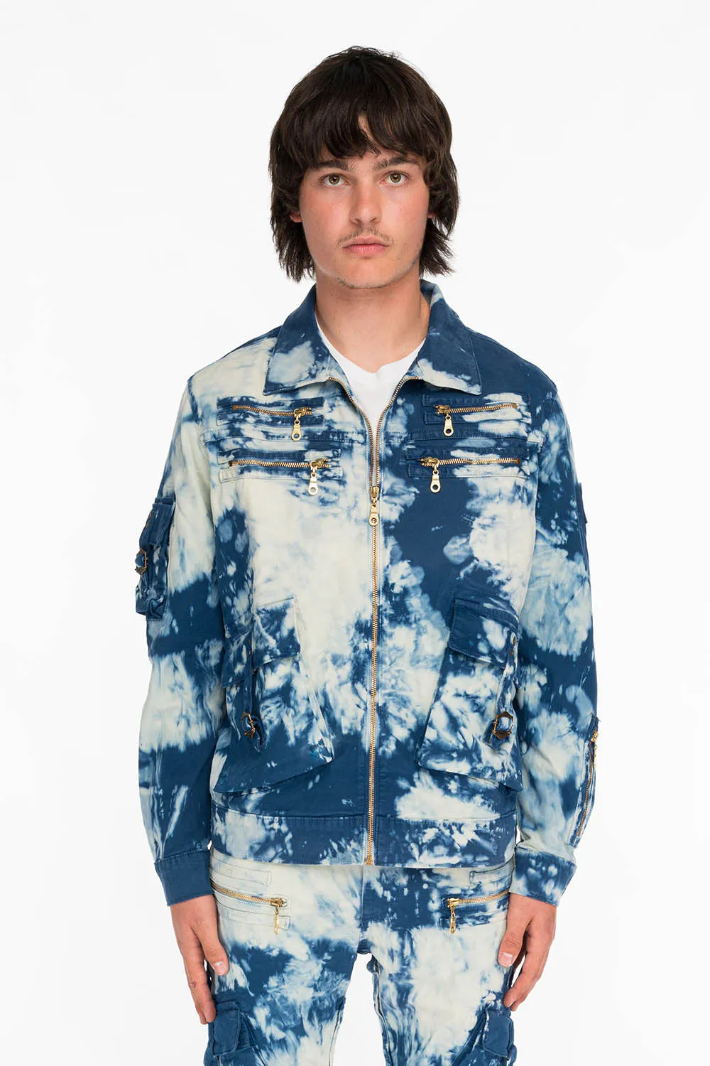 RAPTOR MILITARY STYLE MEN'S JACKET IN TIE DYE BLUE AND WHITE sold by Robin's Jean