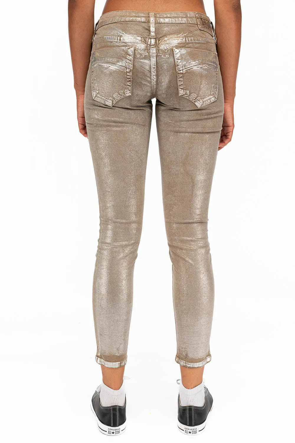 MARILYN WOMENS SKINNY JEANS IN KHAKI SILVER FOIL WASH WITH TONAL WINGS sold by Robin's Jean product image thumbnail 3