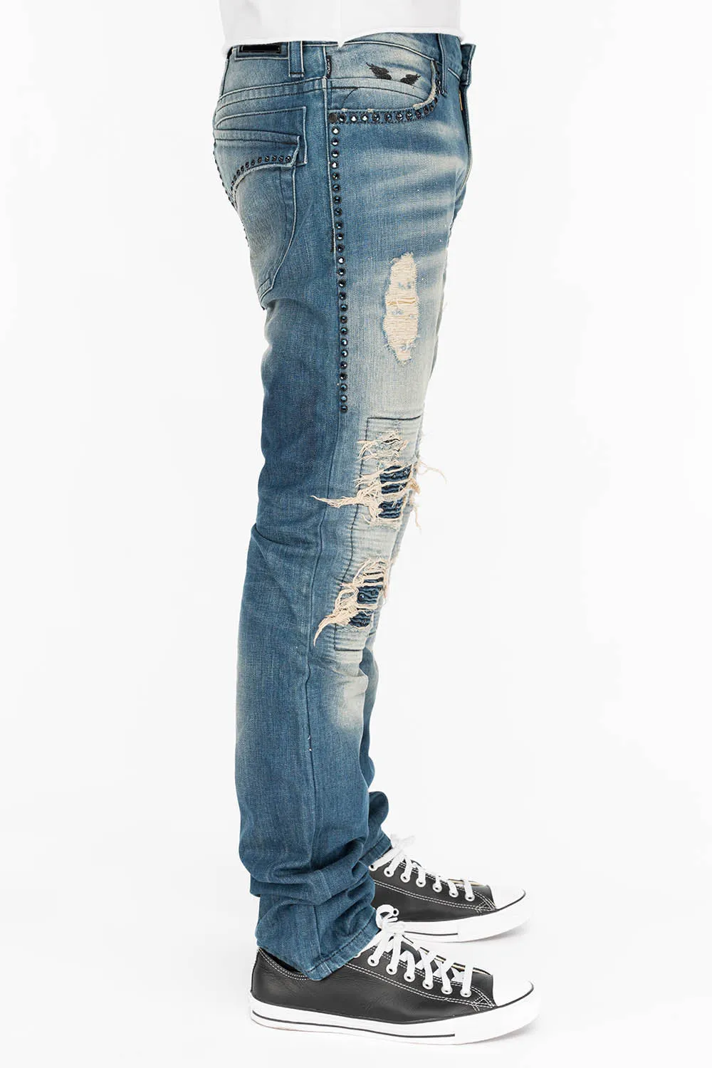 CROSSED OUT LONG FLAP MENS JEANS IN 3D MEDIUM BROKEN WITH CRYSTALS sold by Robin's Jean product image thumbnail 2