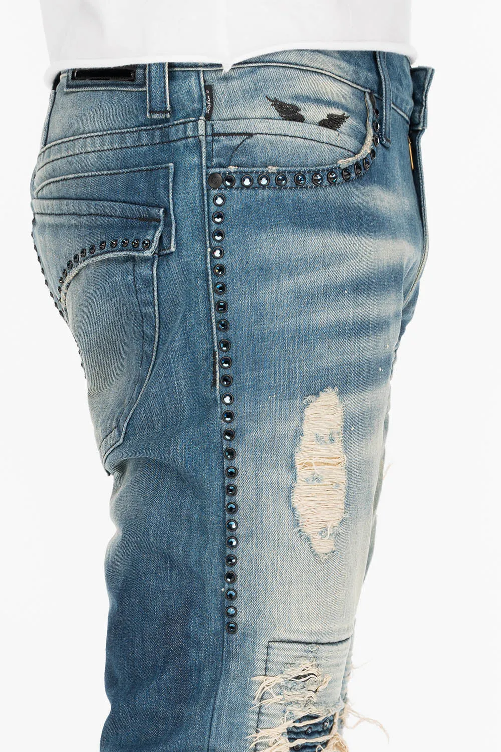 CROSSED OUT LONG FLAP MENS JEANS IN 3D MEDIUM BROKEN WITH CRYSTALS sold by Robin's Jean product image thumbnail 4