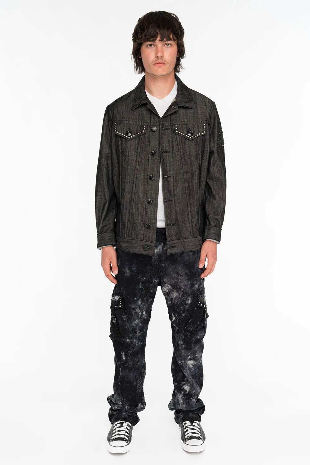 ROBINS NEW MILITARY STYLE CARGO PANTS IN ASTROBLACK WASH WITH STUDS AND CRYSTALS sold by Robin's Jean product image thumbnail 4