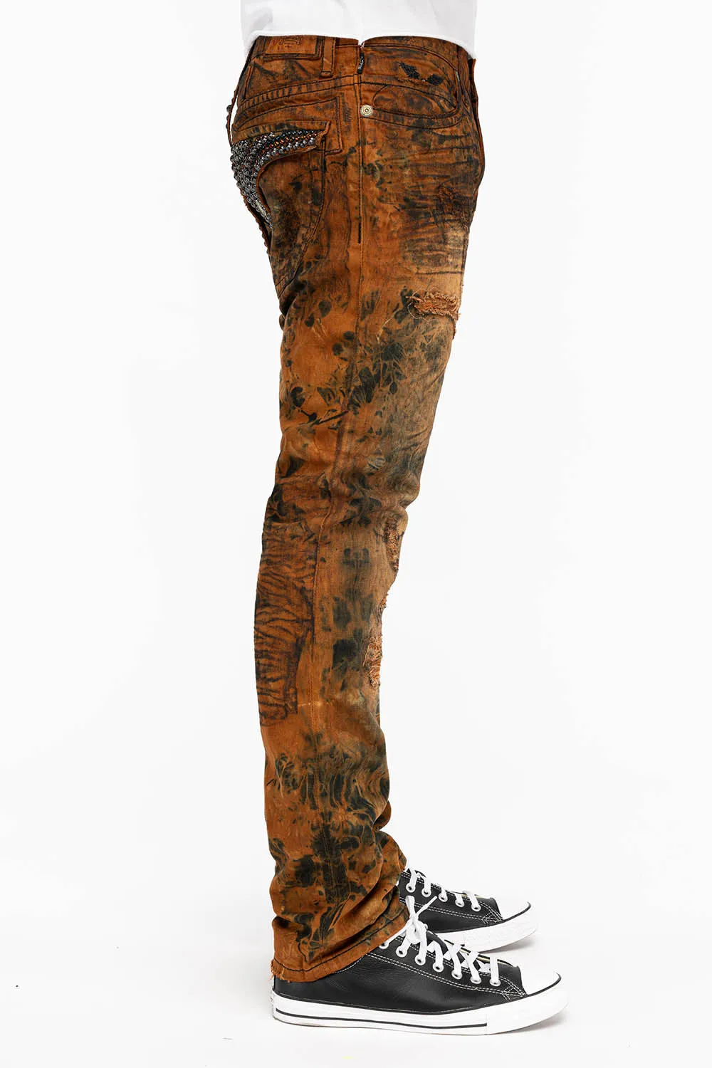 MENS LONG FLAP SLIM JEANS WITH STUDS AND CRYSTALS IN LOS ANGELES WASH sold by Robin's Jean product image thumbnail 4