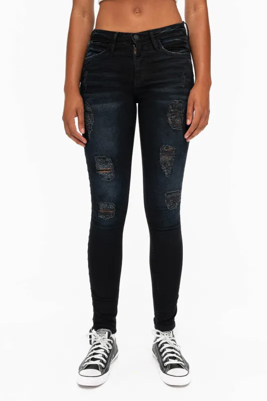 ROBIN'S WOMENS SKINNY MOTO JEANS IN F_D UP BLACK sold by Robin's Jean