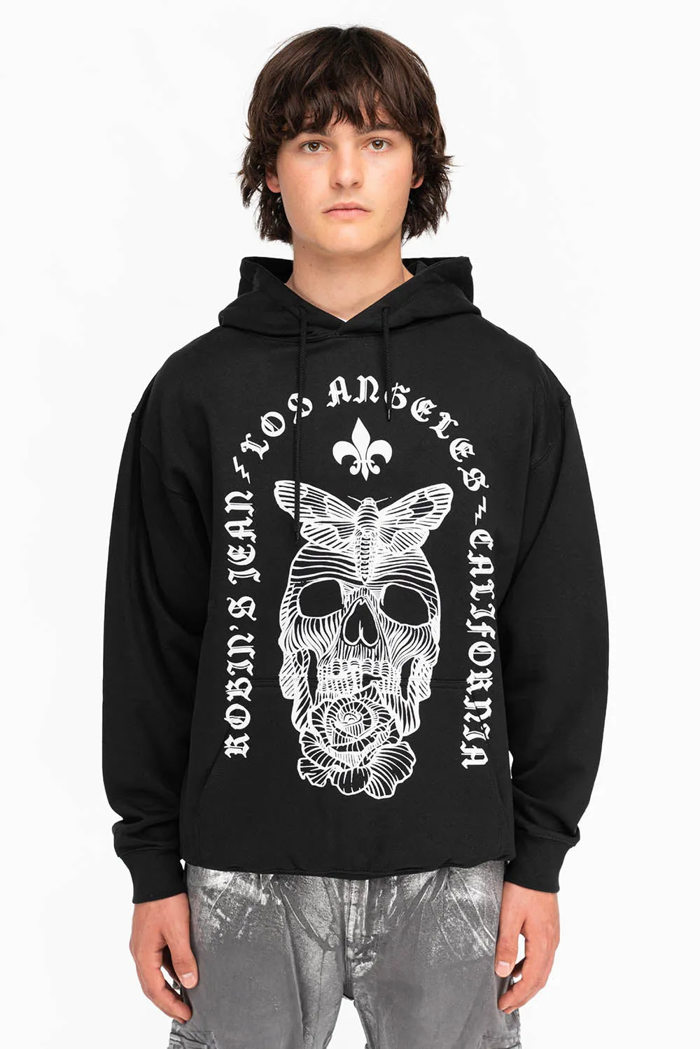 FLEUR-DE-LIS SKULL HOODIE IN BLACK sold by Robin's Jean