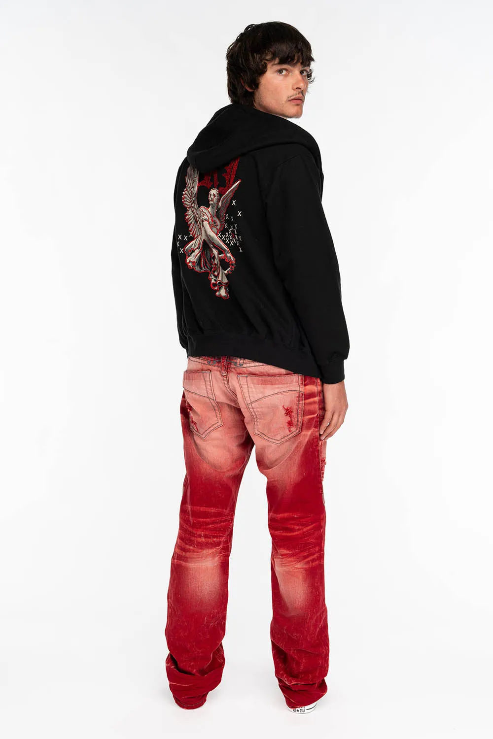 HEAVY STITCH JEANS IN F-UP RED WITH WHITE CONTRAST sold by Robin's Jean product image thumbnail 5