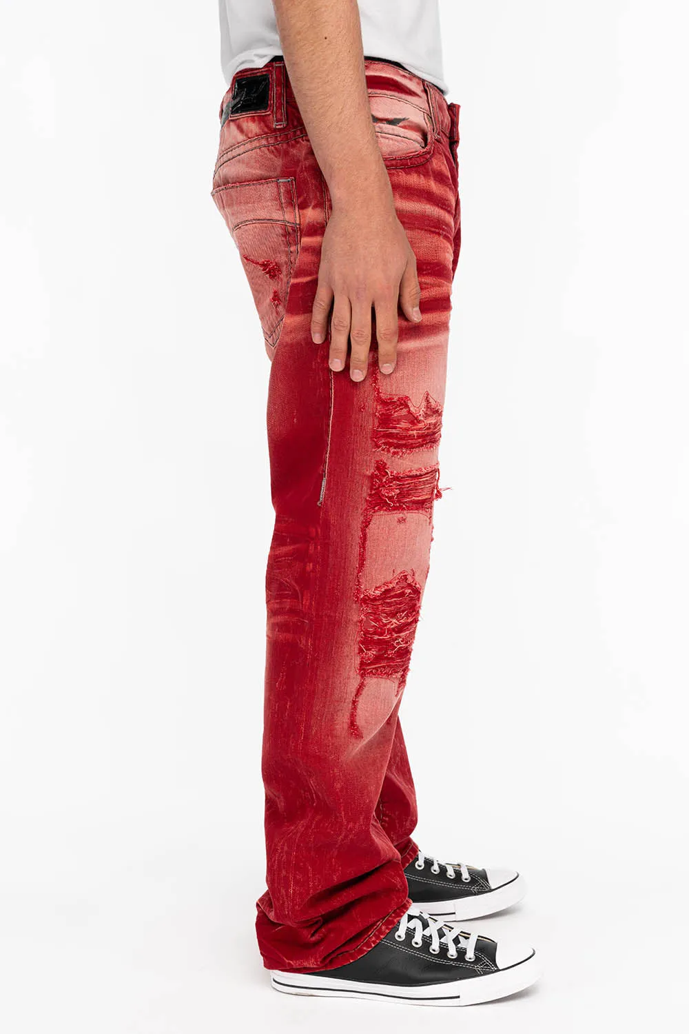HEAVY STITCH JEANS IN F-UP RED WITH WHITE CONTRAST sold by Robin's Jean product image thumbnail 2