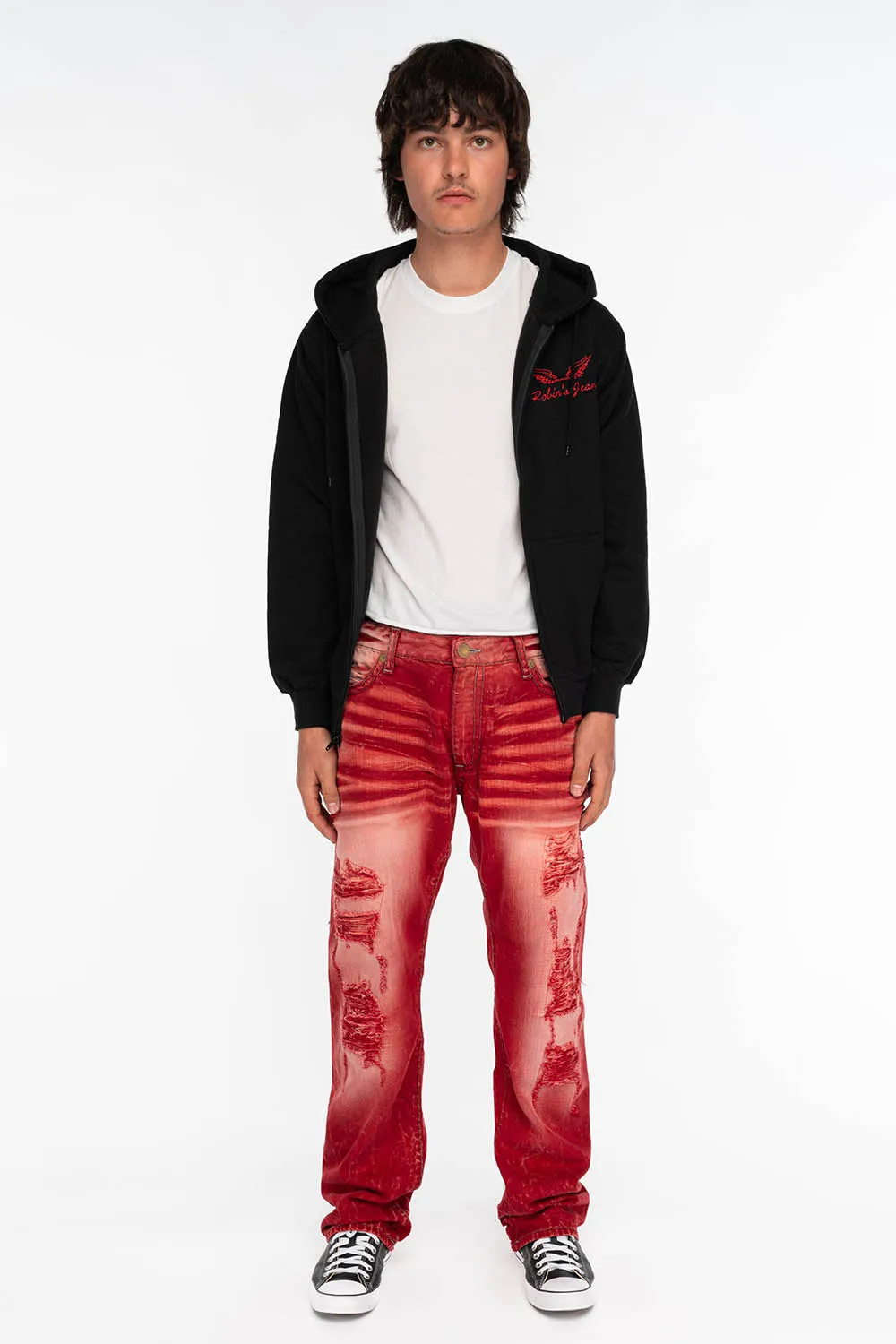 HEAVY STITCH JEANS IN F-UP RED WITH WHITE CONTRAST sold by Robin's Jean product image thumbnail 4