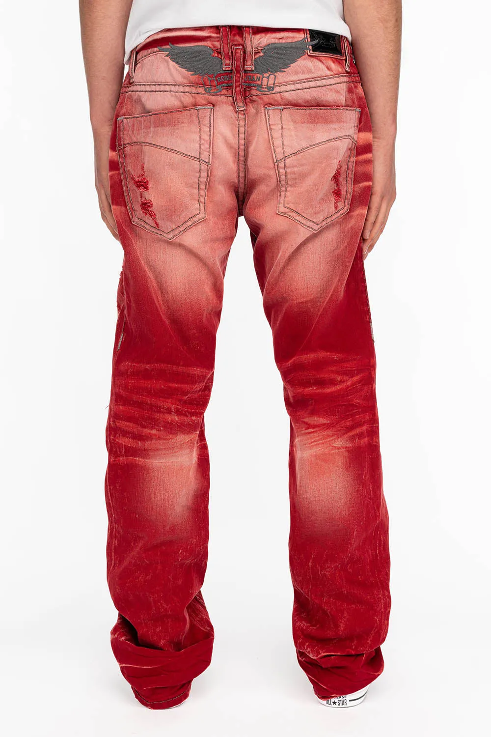 HEAVY STITCH JEANS IN F-UP RED WITH WHITE CONTRAST sold by Robin's Jean product image thumbnail 3