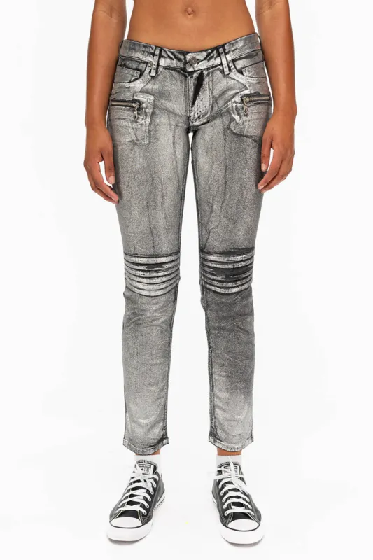 ROBIN'S BIKER WOMENS JEANS IN DECAL SILVER sold by Robin's Jean