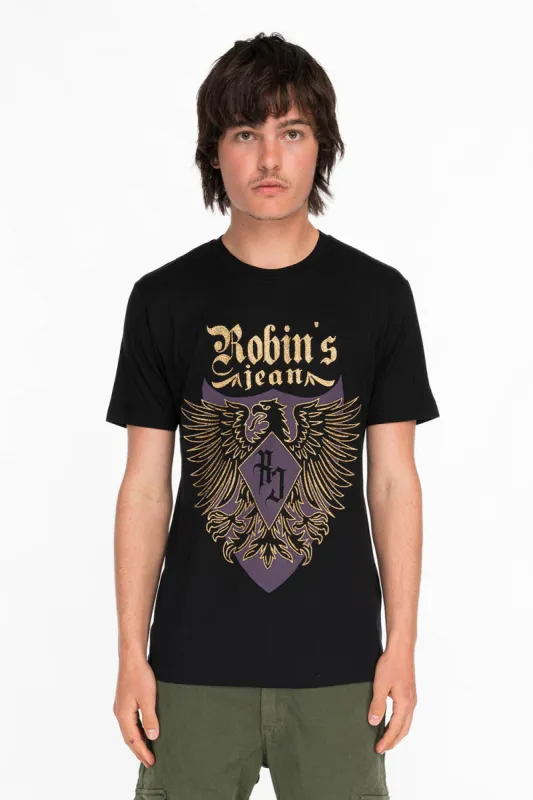EAGLE CREST TEE IN BLACK AND PURPLE sold by Robin's Jean