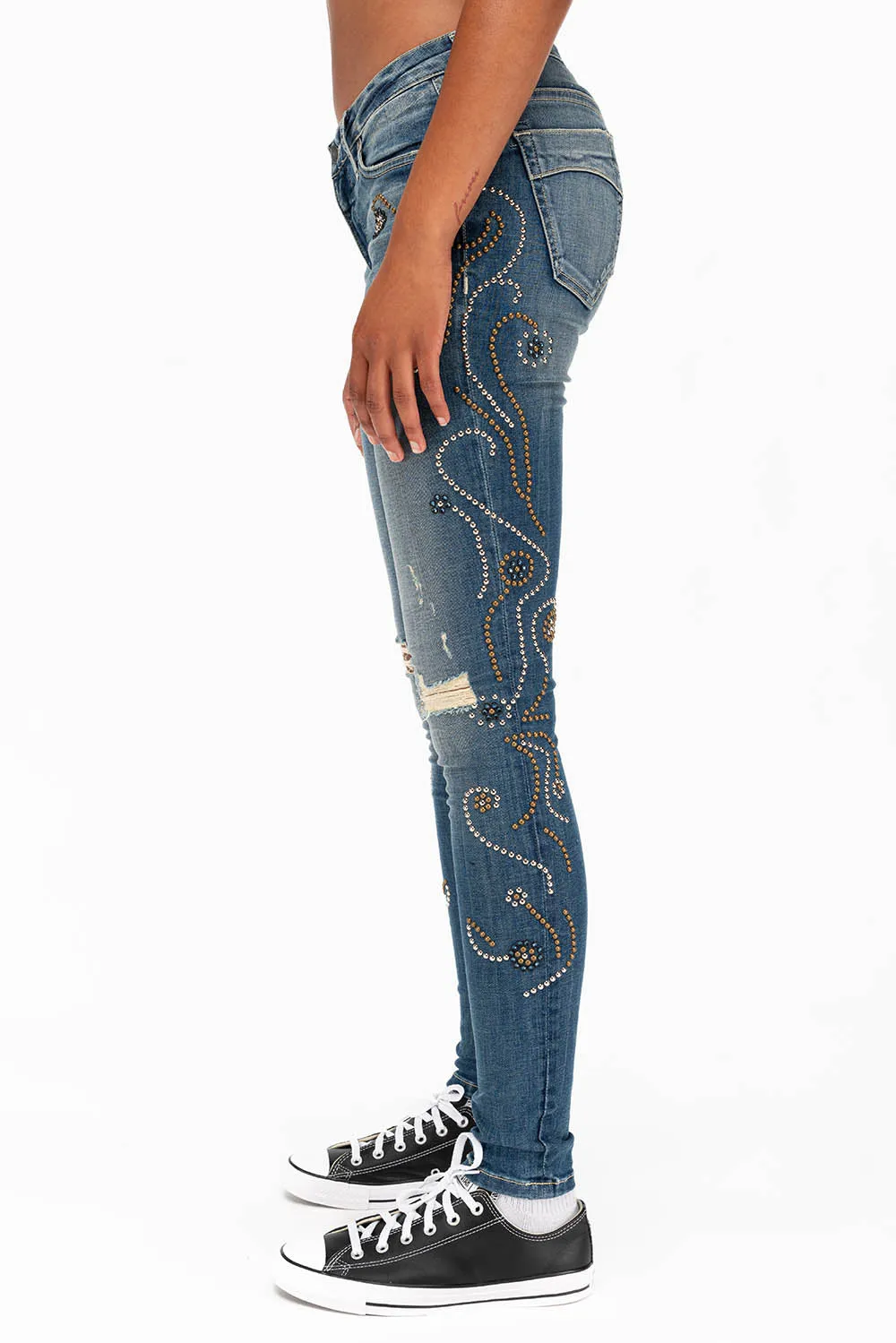 MID RISE SKINNY FORGET ME NOT FLOWER INSPIRED CRYSTALS sold by Robin's Jean product image thumbnail 2