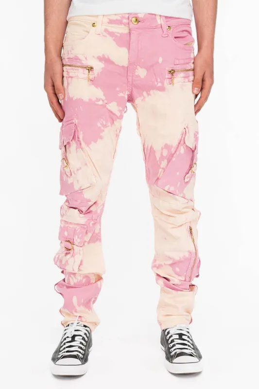 MILITARY STYLE MENS CARGO PANTS IN TIEDYE PINK AND BEIGE sold by Robin's Jean