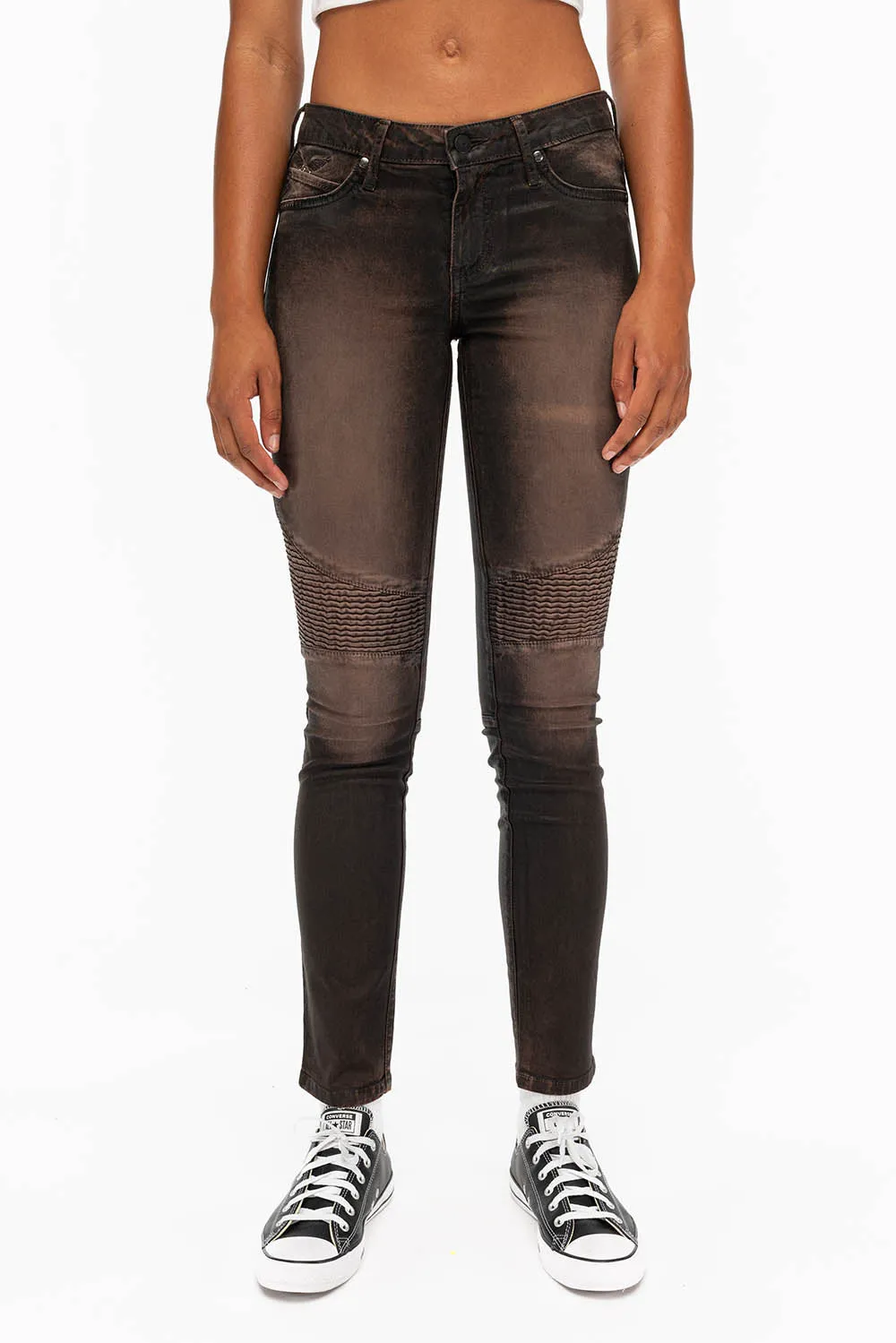 ROBIN'S WOMENS SKINNY BIKER JEANS MOTO IN TOFFE IRENE BLACK sold by Robin's Jean