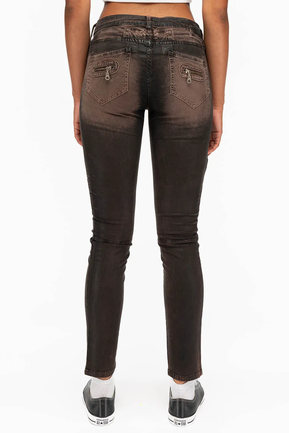 ROBIN'S WOMENS SKINNY BIKER JEANS MOTO IN TOFFE IRENE BLACK sold by Robin's Jean product image thumbnail 3
