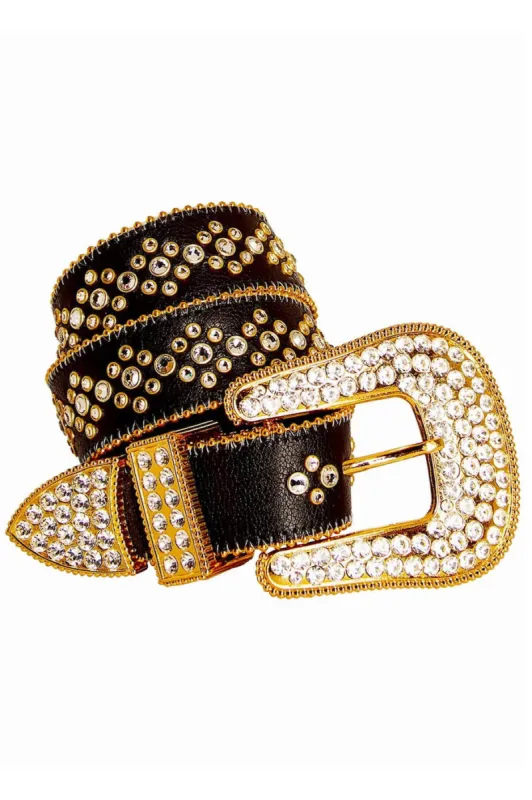 ROBIN'S JEAN BLACK LEATHER BELT WITH CLEAR CRYSTALS sold by Robin's Jean