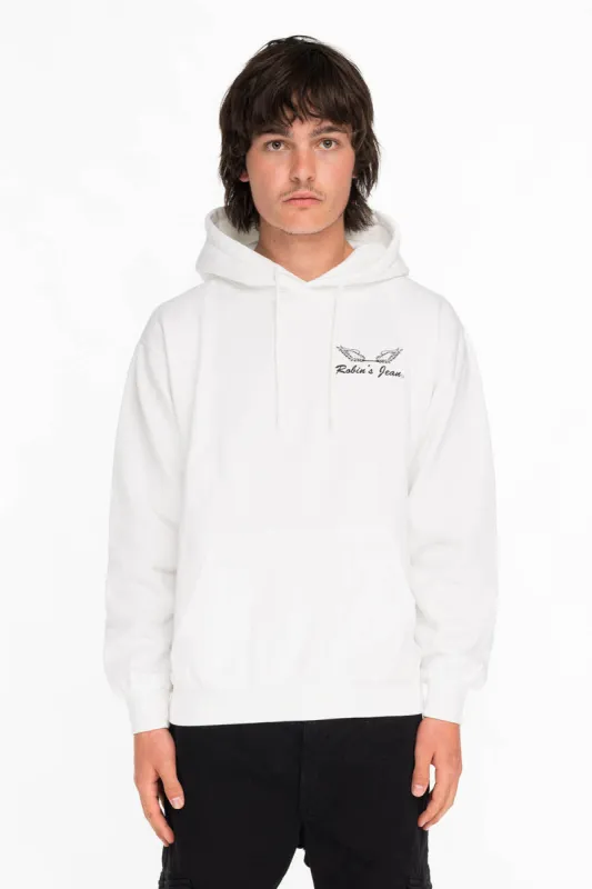 BLACK WINGS PULLOVER HOODIE IN WHITE sold by Robin's Jean
