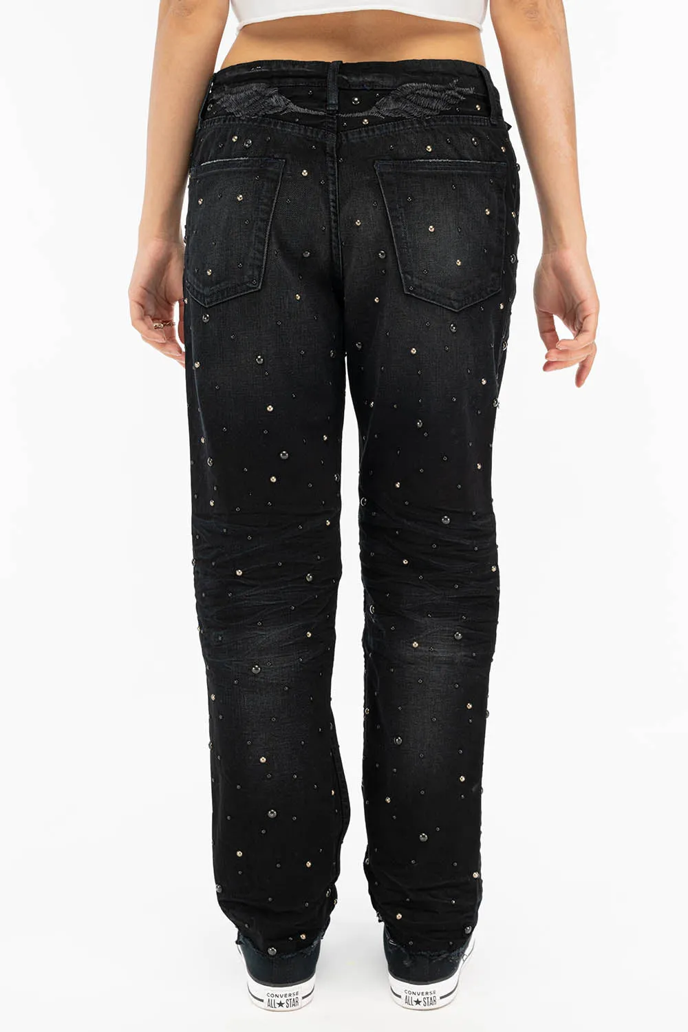 BOYFRIEND JEANS IN F_ED UP BLACK WITH BLACK AND SILVER STUDS sold by Robin's Jean product image thumbnail 2