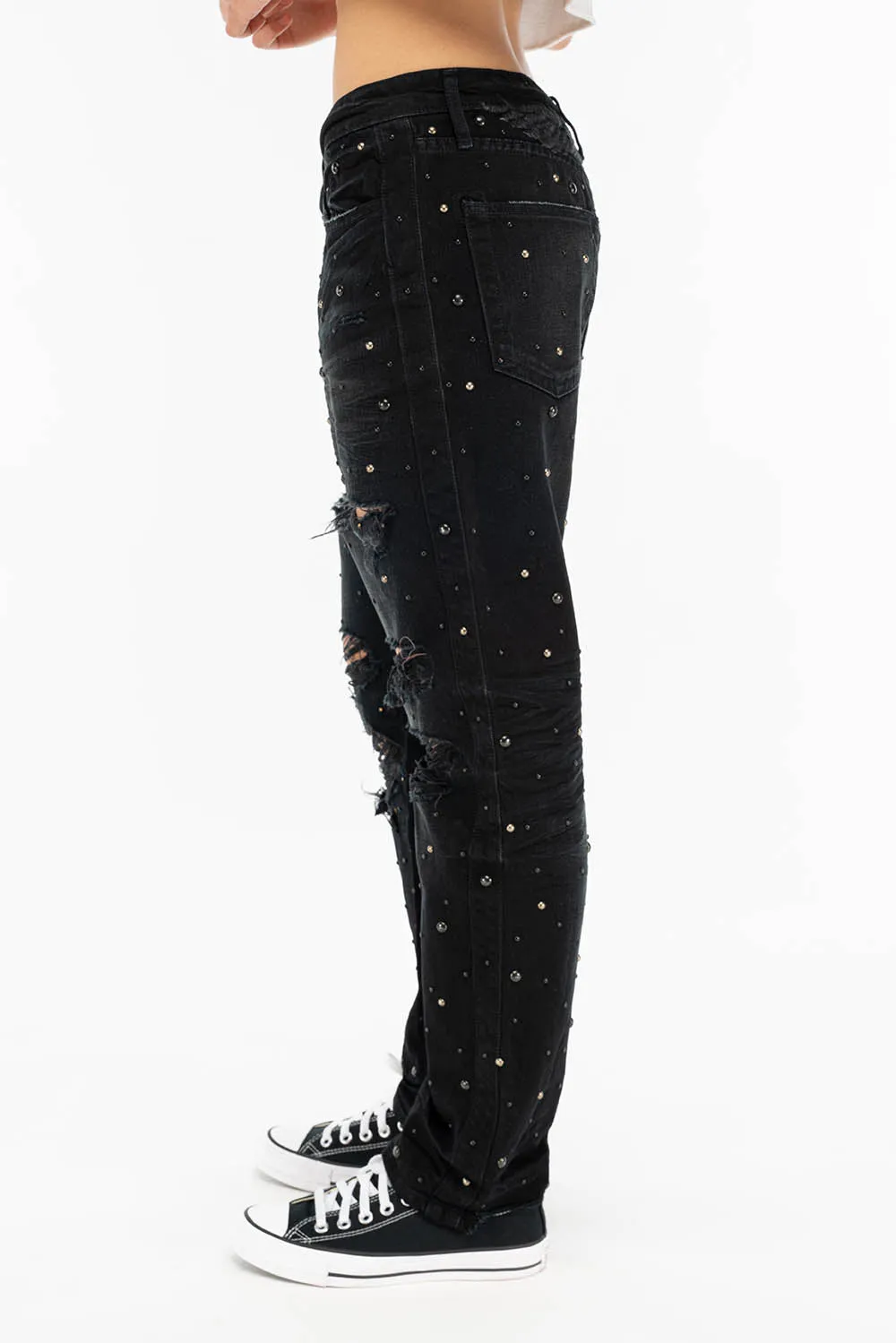BOYFRIEND JEANS IN F_ED UP BLACK WITH BLACK AND SILVER STUDS sold by Robin's Jean product image thumbnail 3