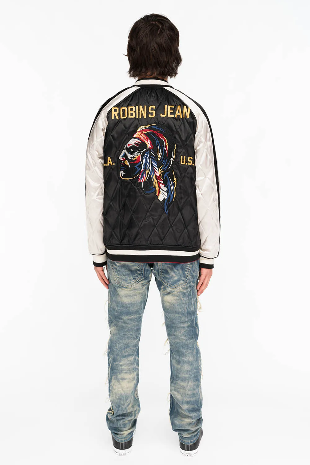 MARLON SLIM DESTROY WASHED DENIM JEANS IN BOSTON BLUE WITH STUDS AND CRYSTALS sold by Robin's Jean product image thumbnail 5