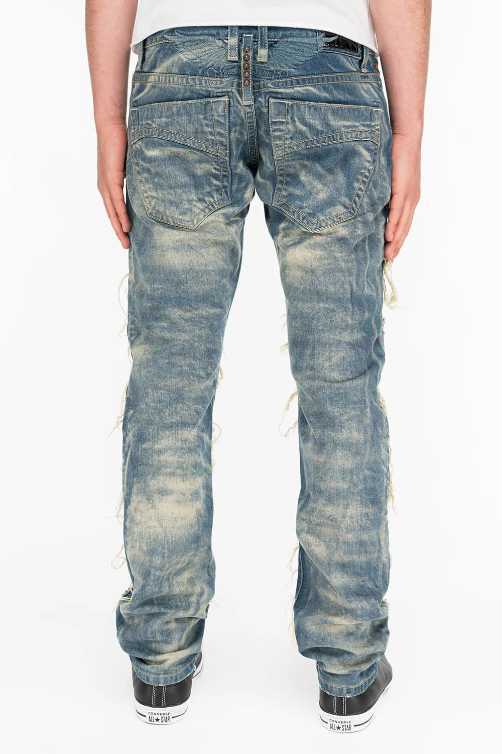 MARLON SLIM DESTROY WASHED DENIM JEANS IN BOSTON BLUE WITH STUDS AND CRYSTALS sold by Robin's Jean product image thumbnail 4