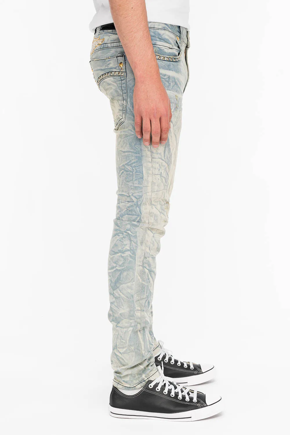 ROYAL CROWN SKINNY MENS JEANS IN VINTAGE BLUE WITH NAILHEAD sold by Robin's Jean product image thumbnail 4