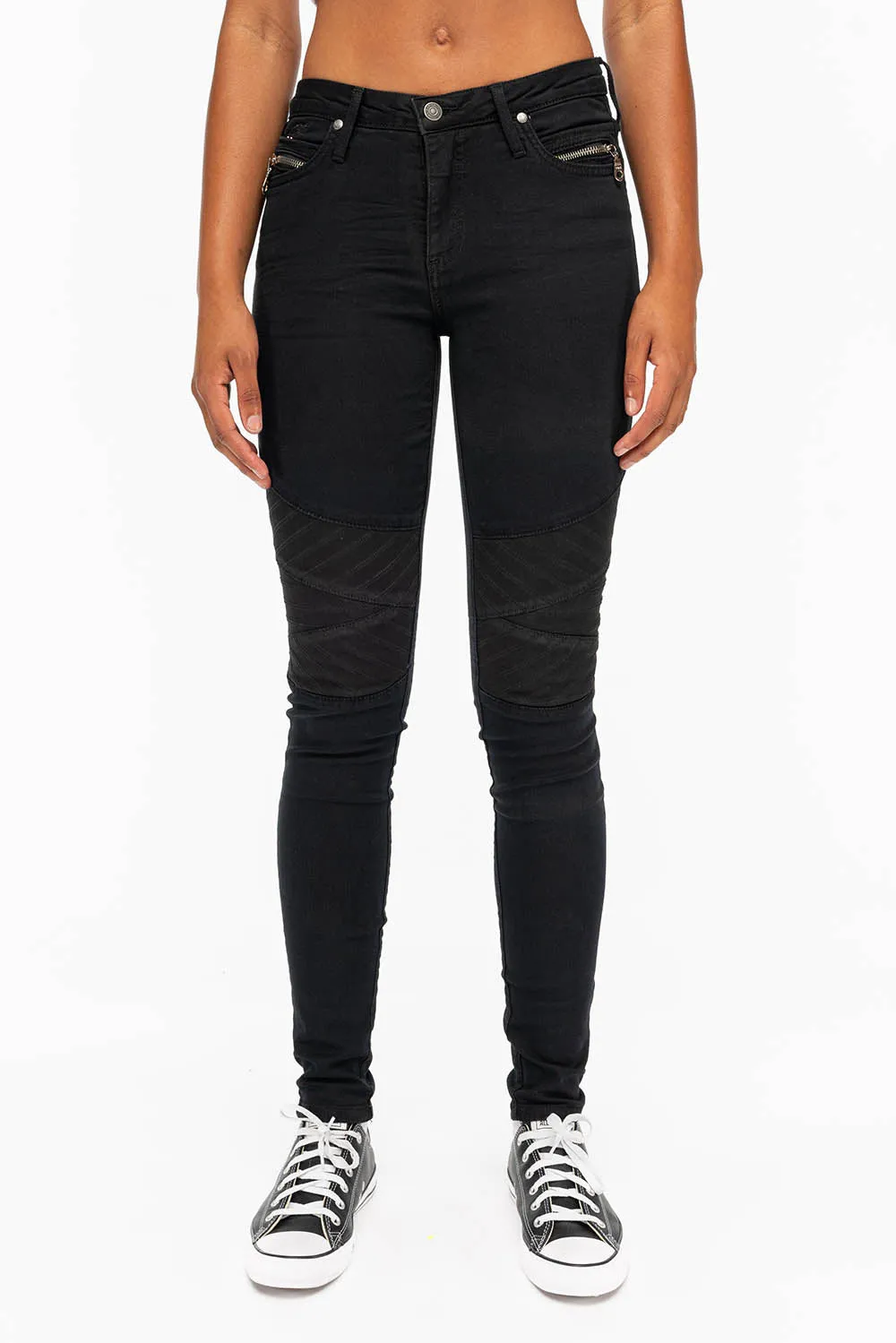 ROBIN'S WOMENS SKINNY MOTO JEANS IN PURE BLACK sold by Robin's Jean