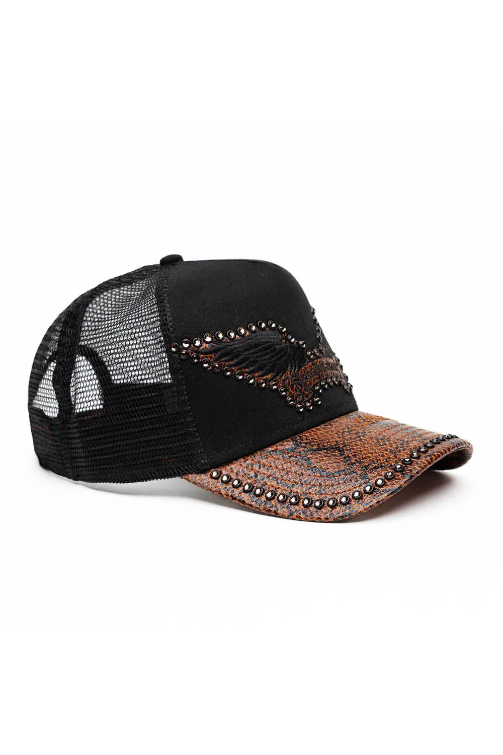 BLK/BROWN PYTHON TRUCKER HAT WITH SMOKY TOPAZ EMBELLISHMENT sold by Robin's Jean product image thumbnail 3