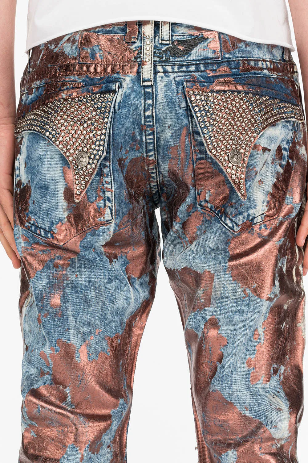MENS LONG FLAP SLIM JEANS IN GOOD TIME COPPER WITH CRYSTALS sold by Robin's Jean product image thumbnail 4
