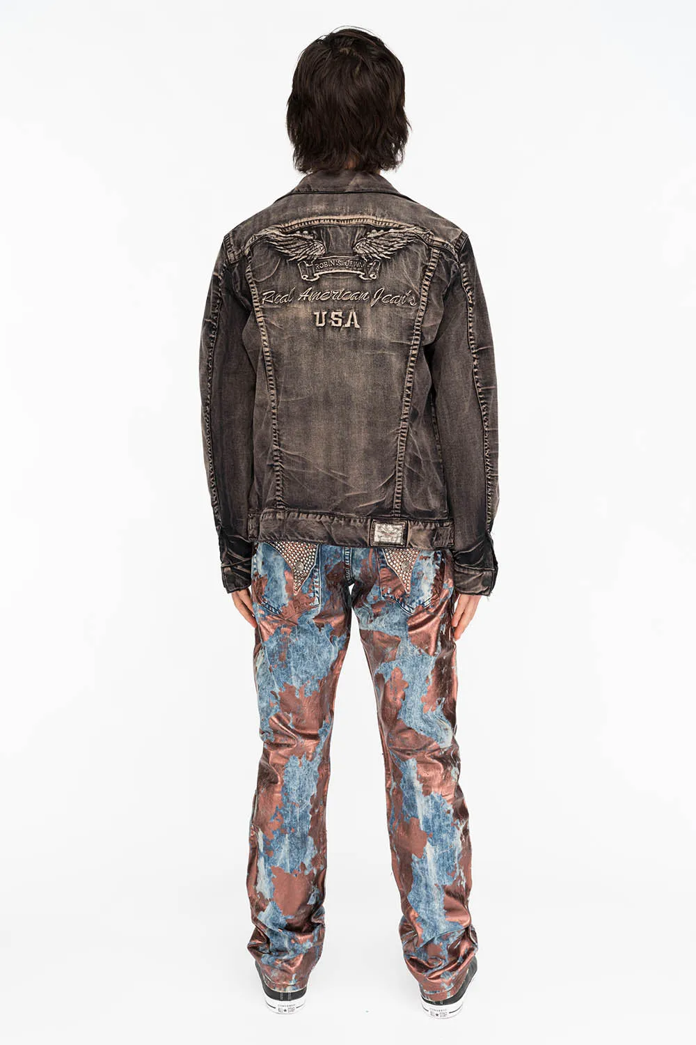 MENS LONG FLAP SLIM JEANS IN GOOD TIME COPPER WITH CRYSTALS sold by Robin's Jean product image thumbnail 3