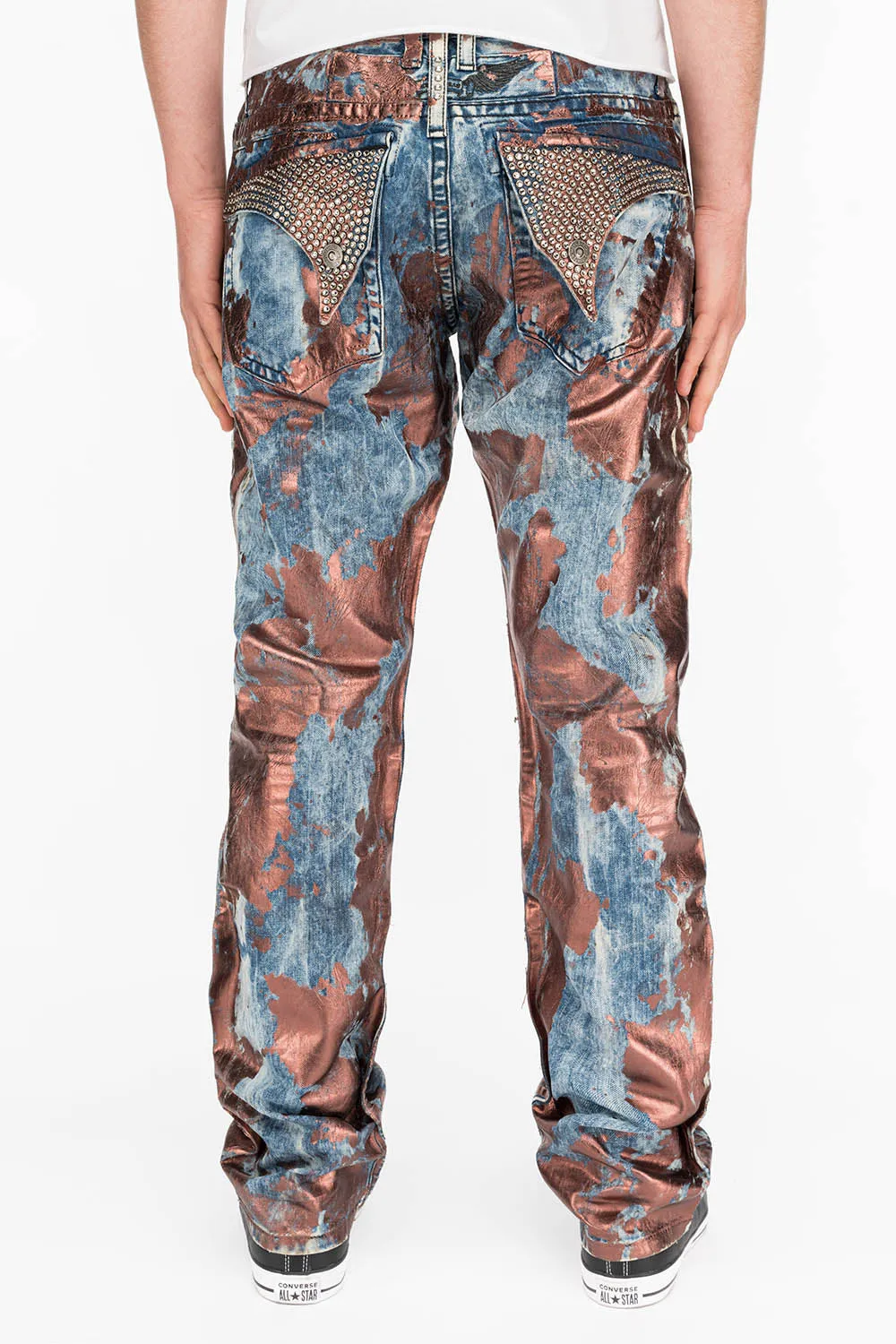 MENS LONG FLAP SLIM JEANS IN GOOD TIME COPPER WITH CRYSTALS sold by Robin's Jean