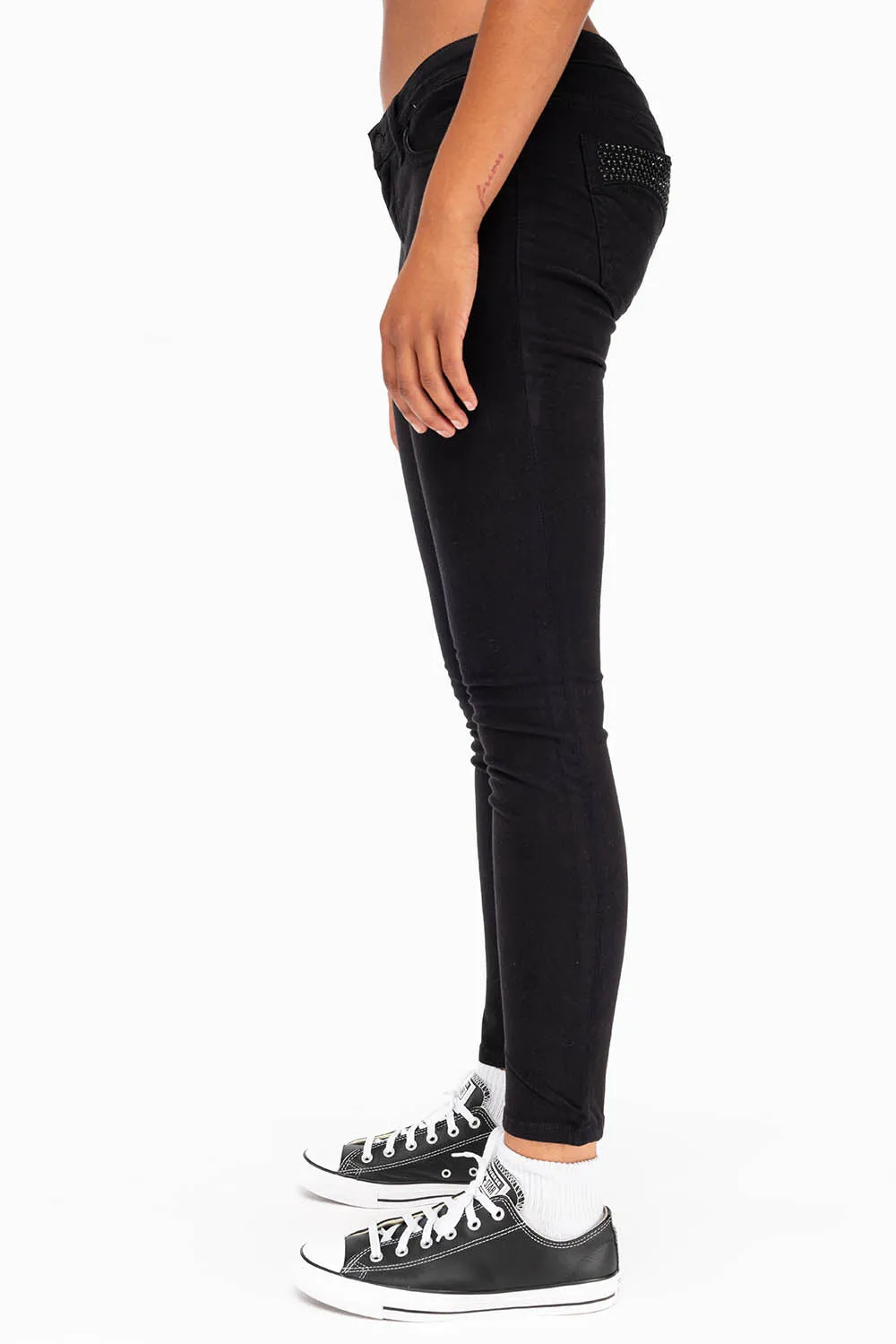 MARILYN WOMENS SKINNY JEANS IN BLACK WITH TONAL WINGS AND CRYSTALS sold by Robin's Jean product image thumbnail 2