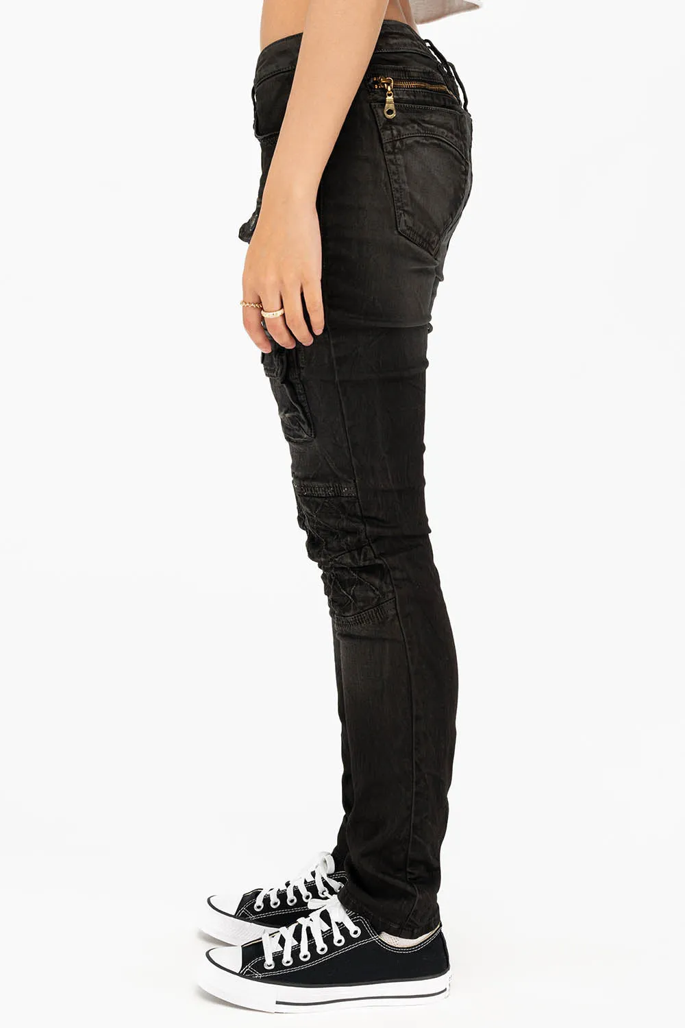 ROBIN'S MILITARY INSPIRED WOMENS SKINNY UTILITARIAN JEANS IN LA BLACK sold by Robin's Jean product image thumbnail 2